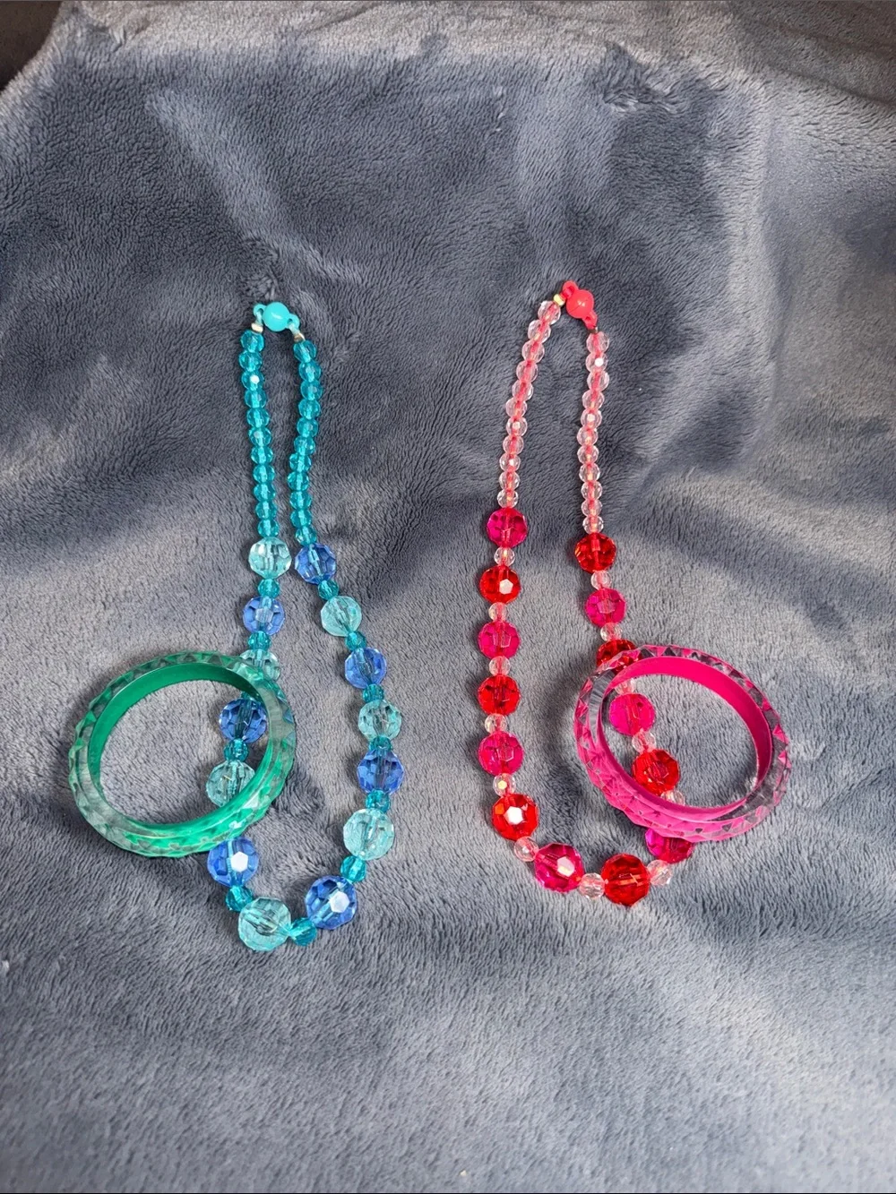 Gymboree Pink and Teal Acrylic Bead Necklace & Bangle Set